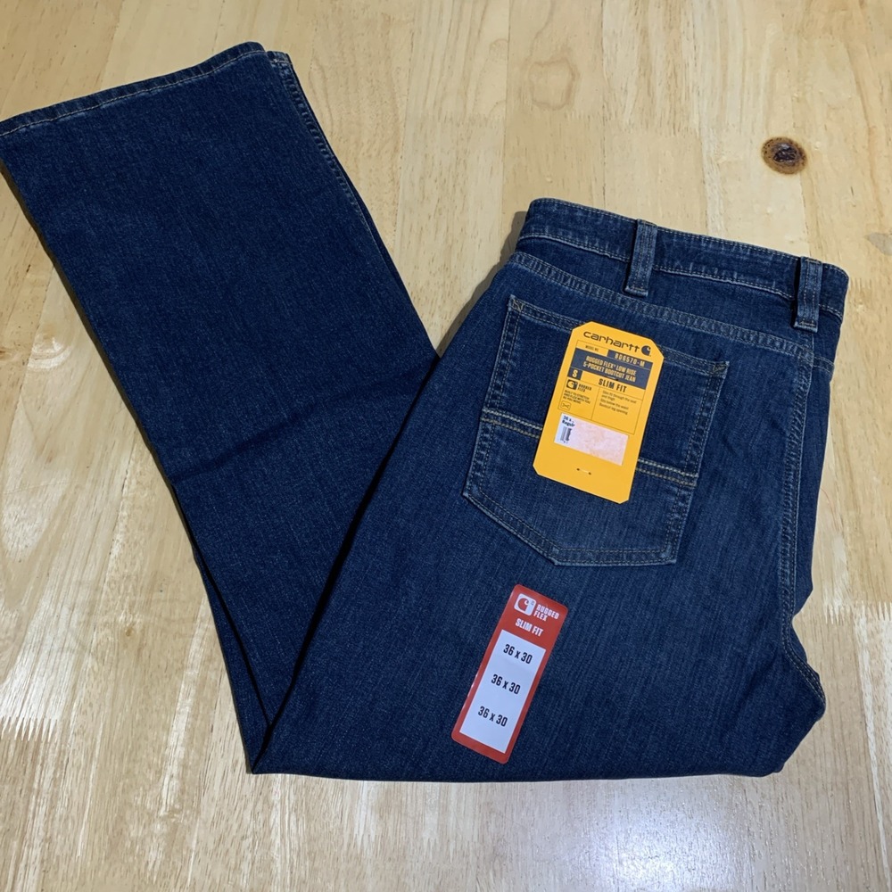 Carhartt Rugged Flex Low Rise Bootcut Jeans Mens 36x30 Slim Fit 806570 Dark Blue